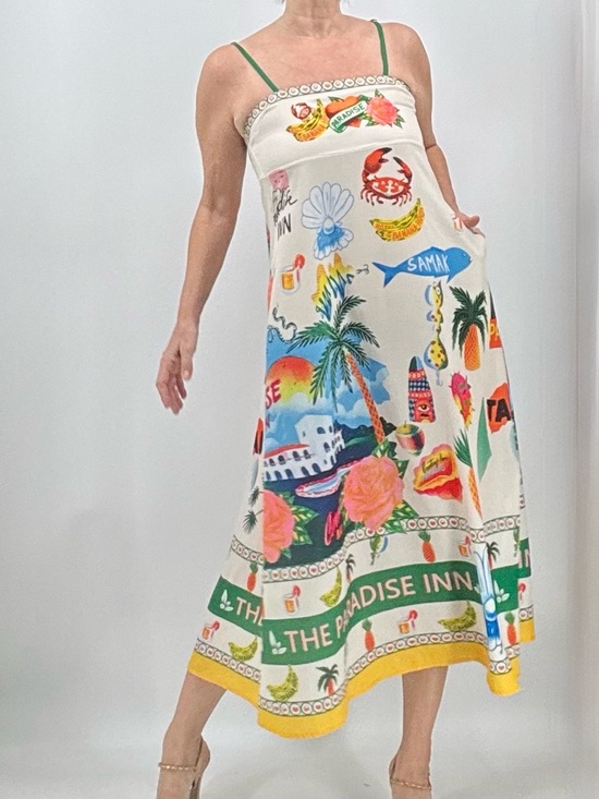 Vintage Dresses & Skirts - Vintage 70s Resortwear Vacation Cruise Linen Tropical Boho Sun Summer Midi Dress
